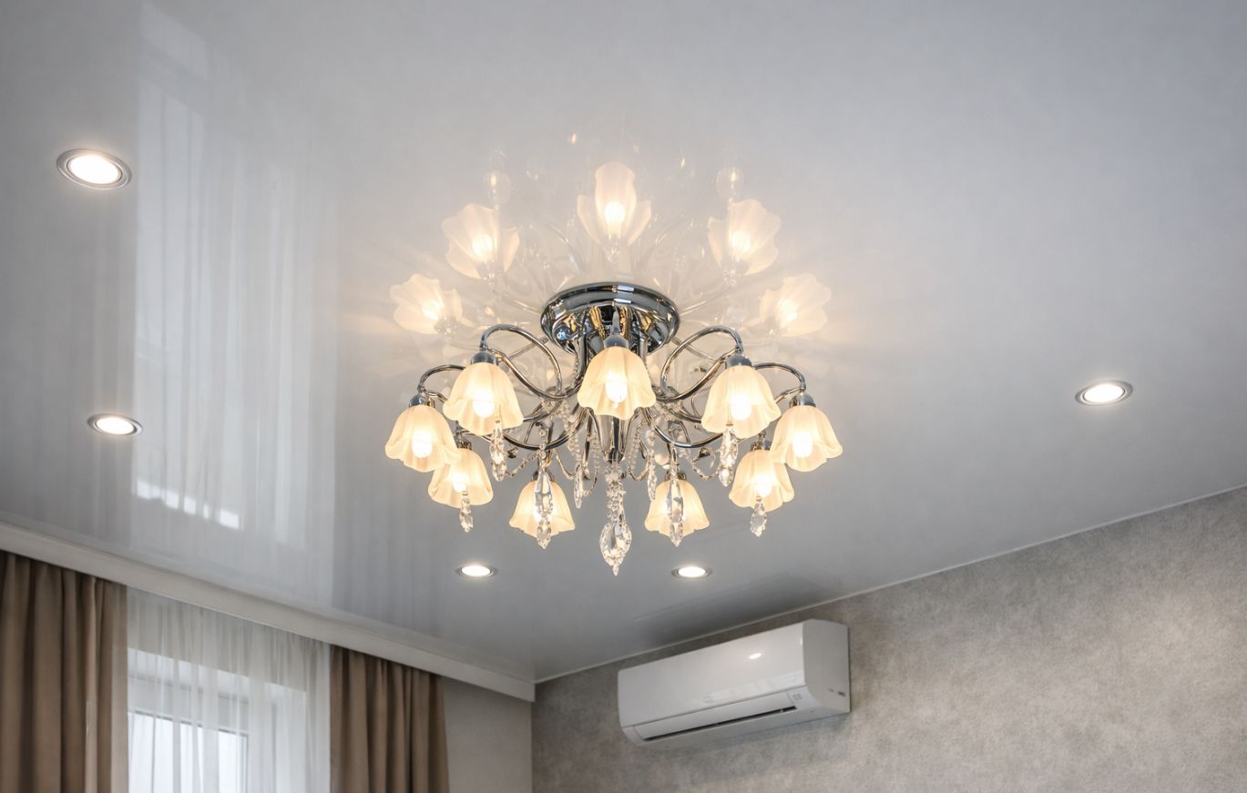 Как выбрать люстру для натяжного потолка